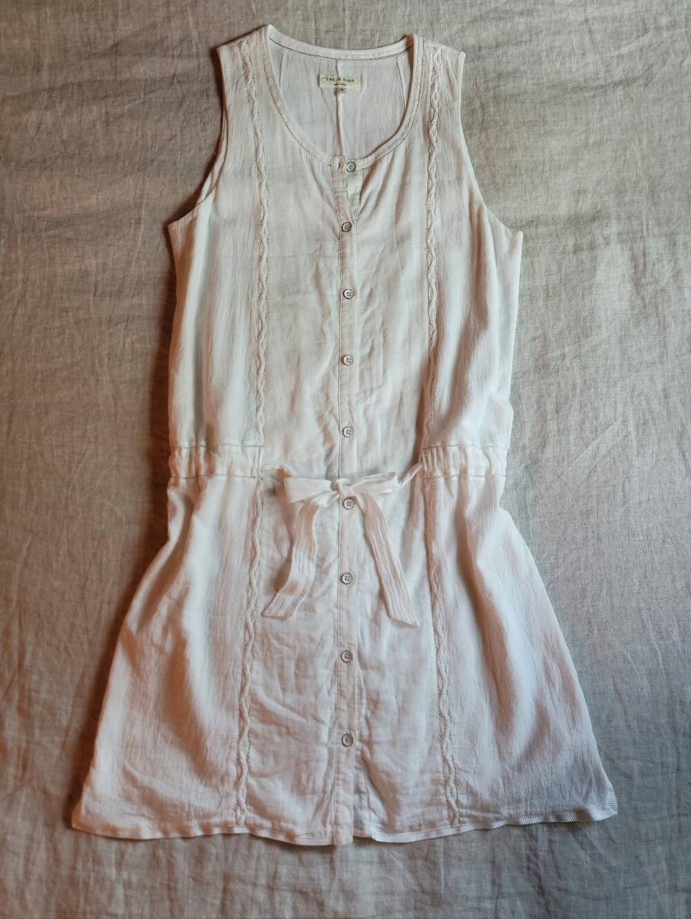 rag & bone Sleeveless White Linen Cotton Button-Front Tie-Waist Dress (size 4)